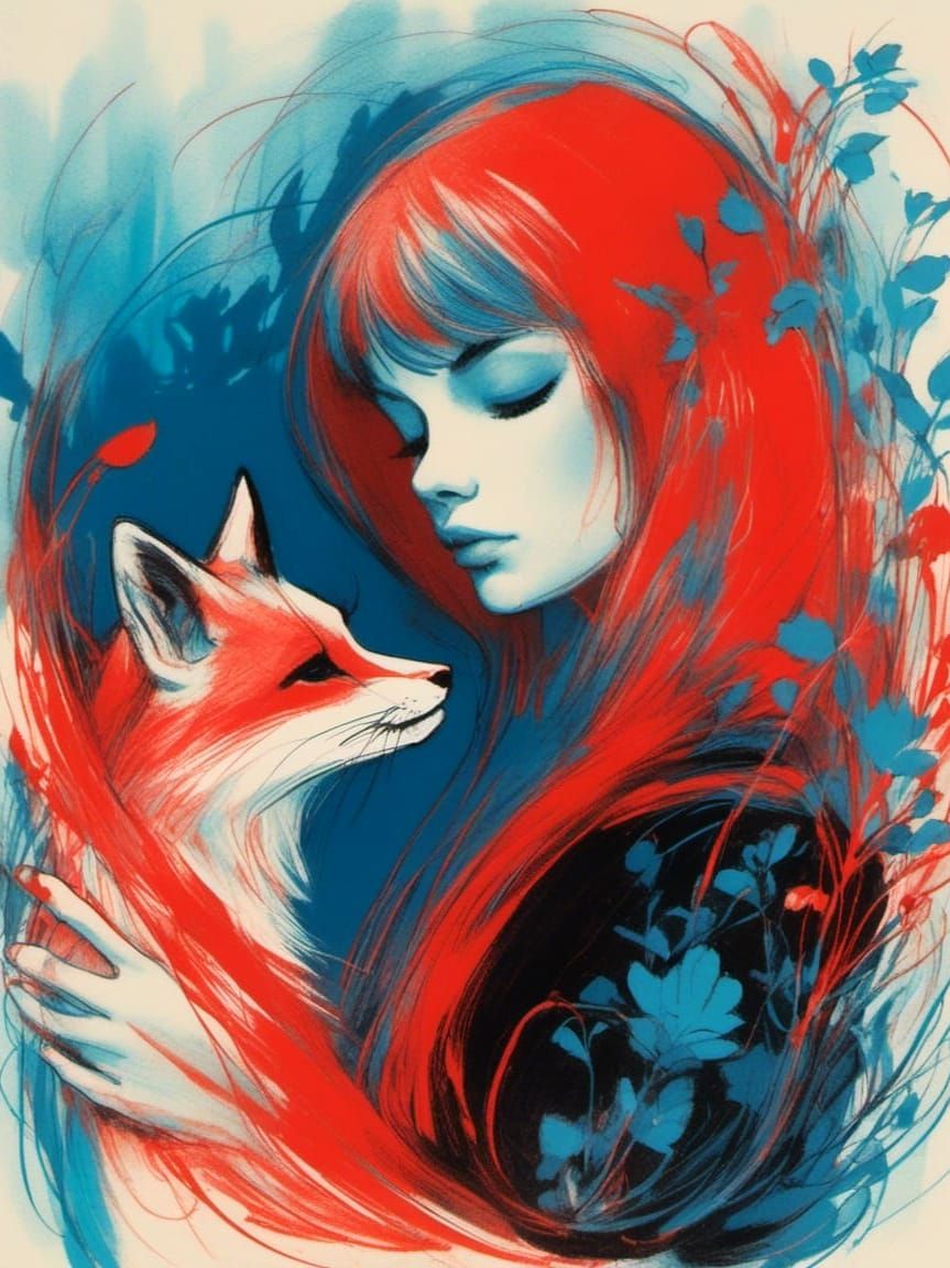 Princess and Fox in Animated Cel Style