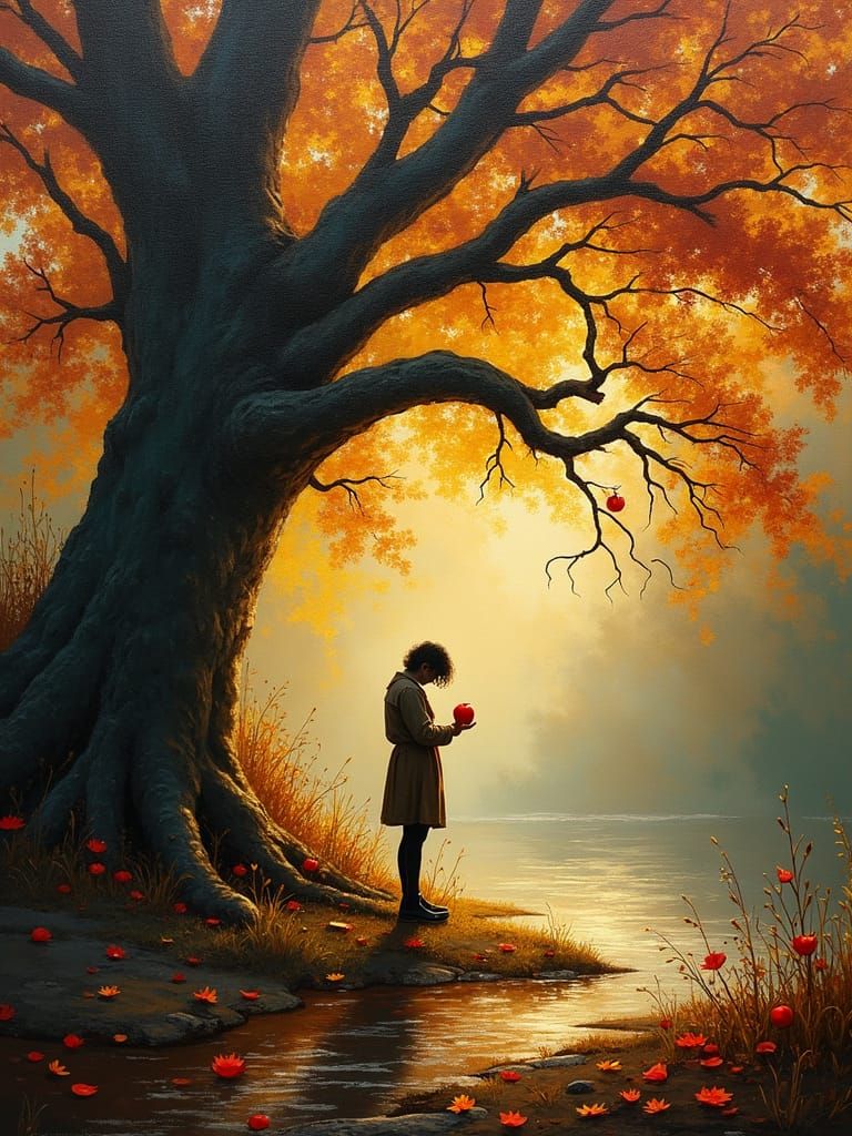 Autumnal Figure in Impressionist Matte Oil Painting