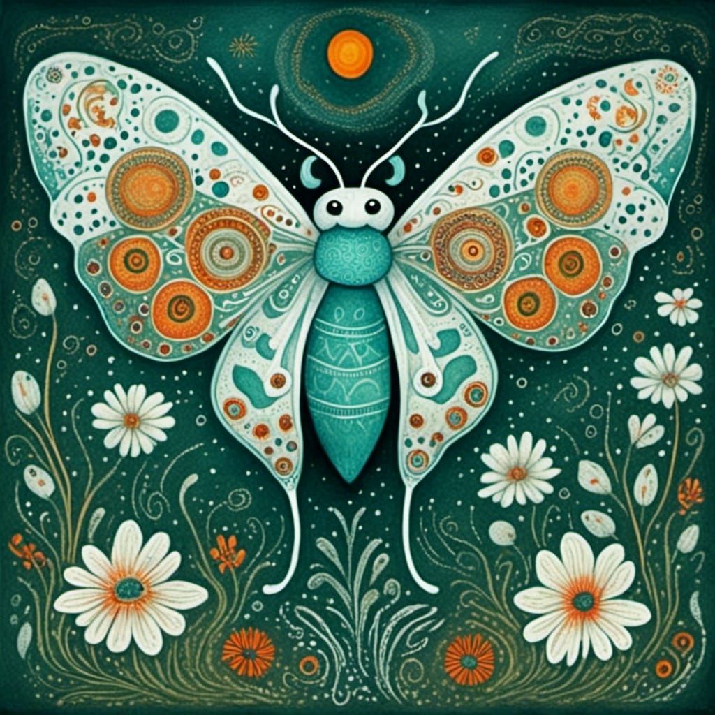 Watercolor Moth Portrait with Mandala Elements