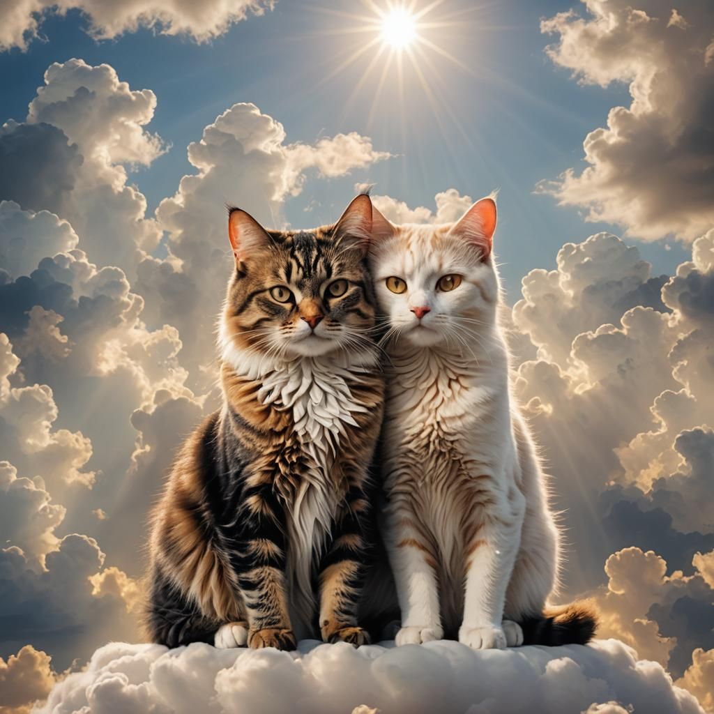 Comforting Embrace: Two Cats in Cloudy Setting