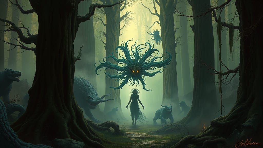 Mysterious Forest Spirit Emerges in Dark Fantasy Style