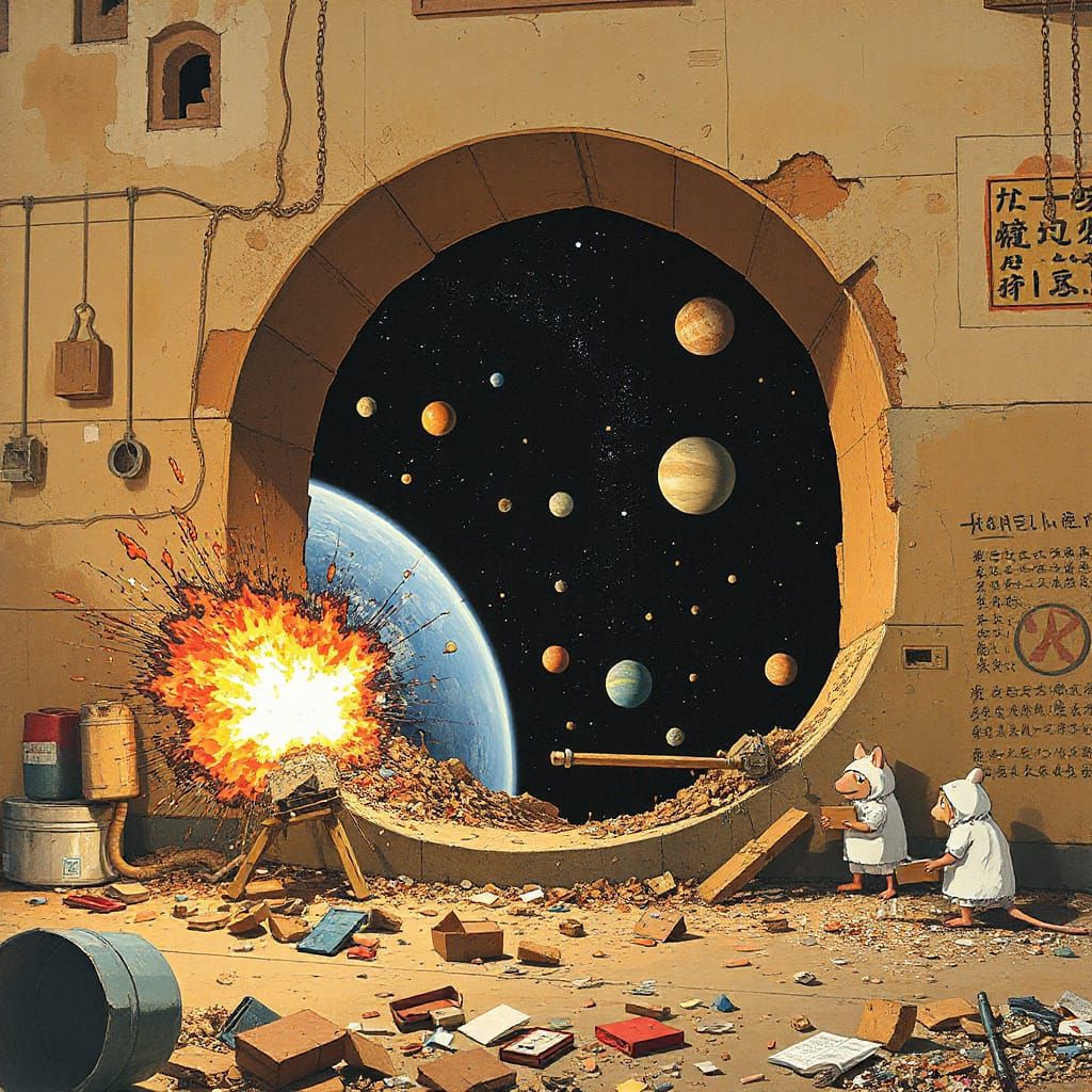 Space Mousetrap Anime Showdown in Rauschenberg Style