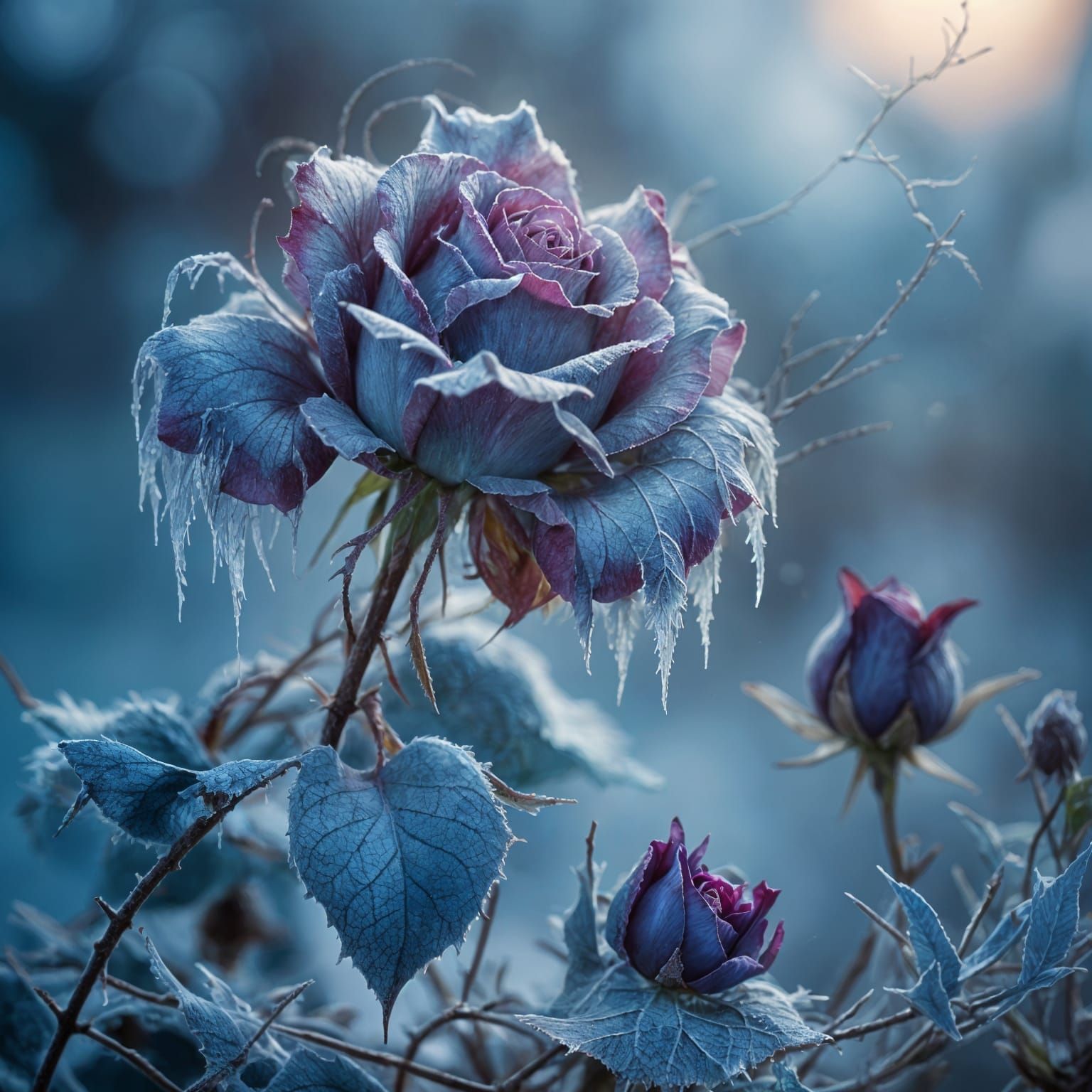 Ethereal Wilting Rose in Icy Decay
