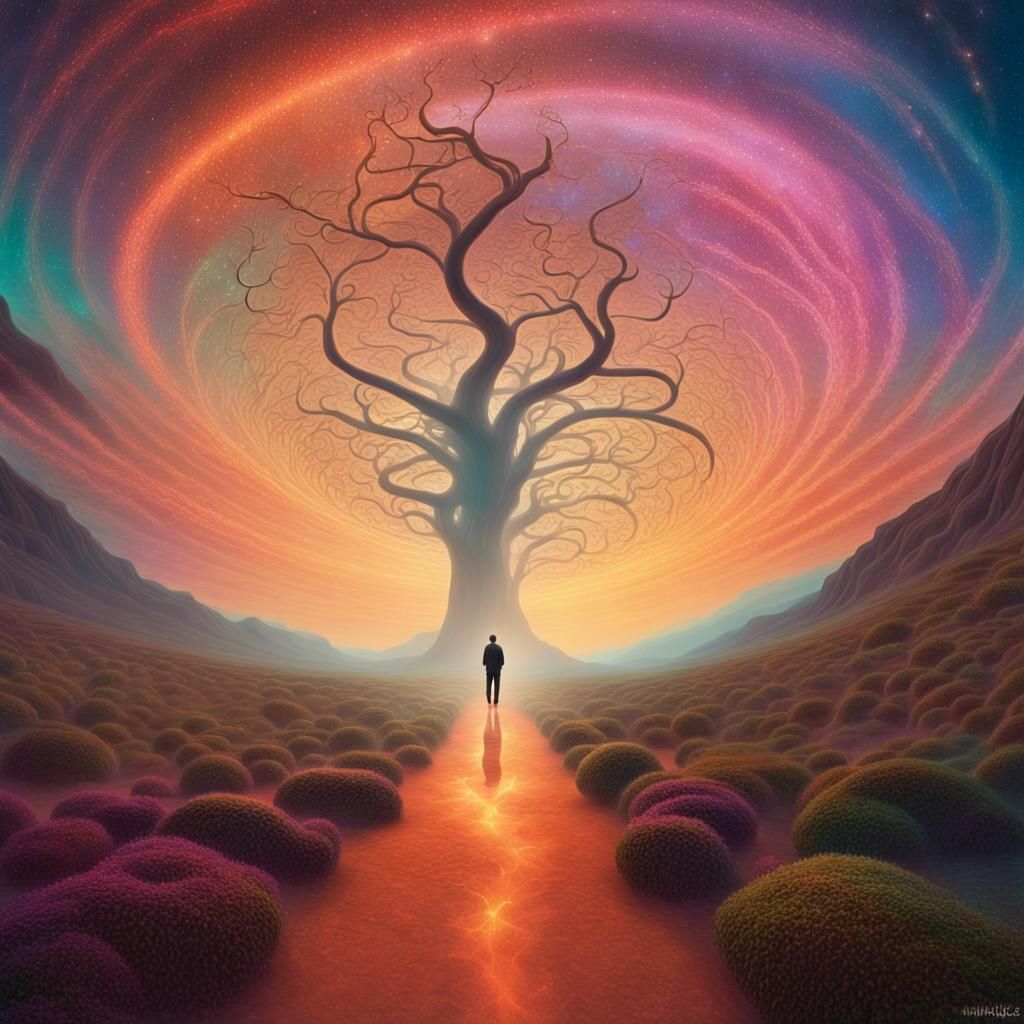 Cosmic Surrealism: Infinite Pathway in Dreamlike Colors