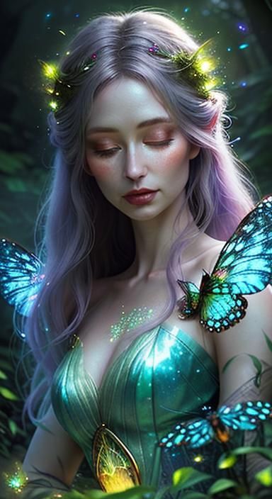 Enchanted Woman in Firefly Forest