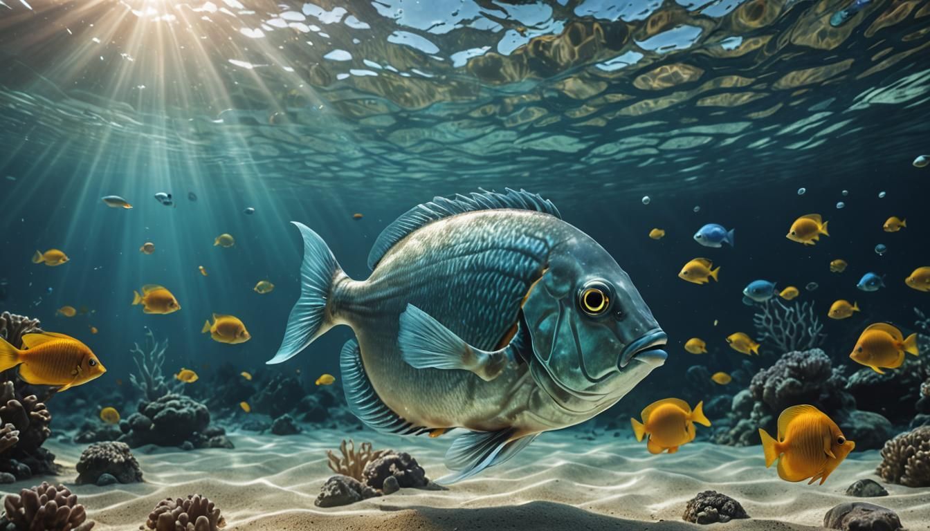 Underwater View: Glowing Glass with Fish