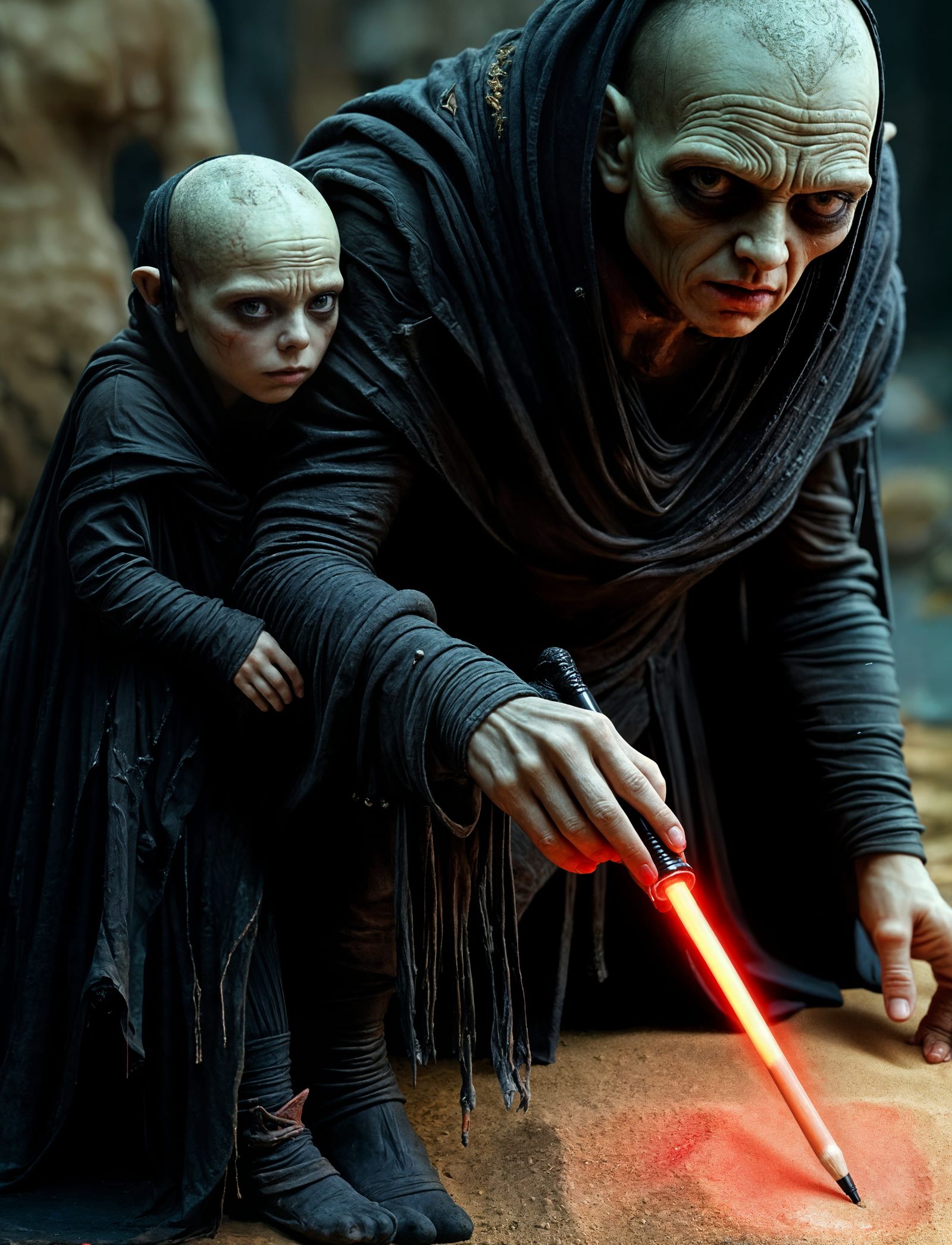 Sith Smeagol Wields Lightsaber in Dynamic Isometric View