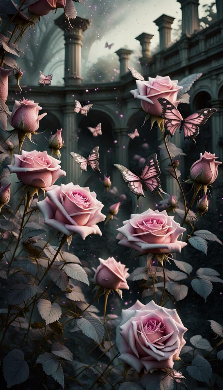 Dark Fantasy Roses with Sparkles and Butterflies
