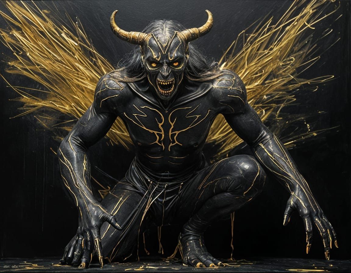 Dancing Black Demon with Golden Highlights