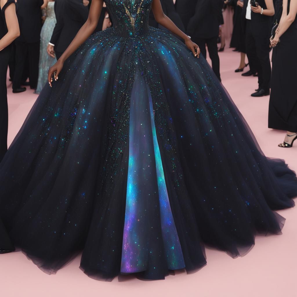 Ethereal Black Opal met gala dress decorated with black opal...