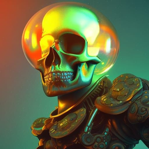 Iridescent Skull in Bubble: Detailed Concept Art