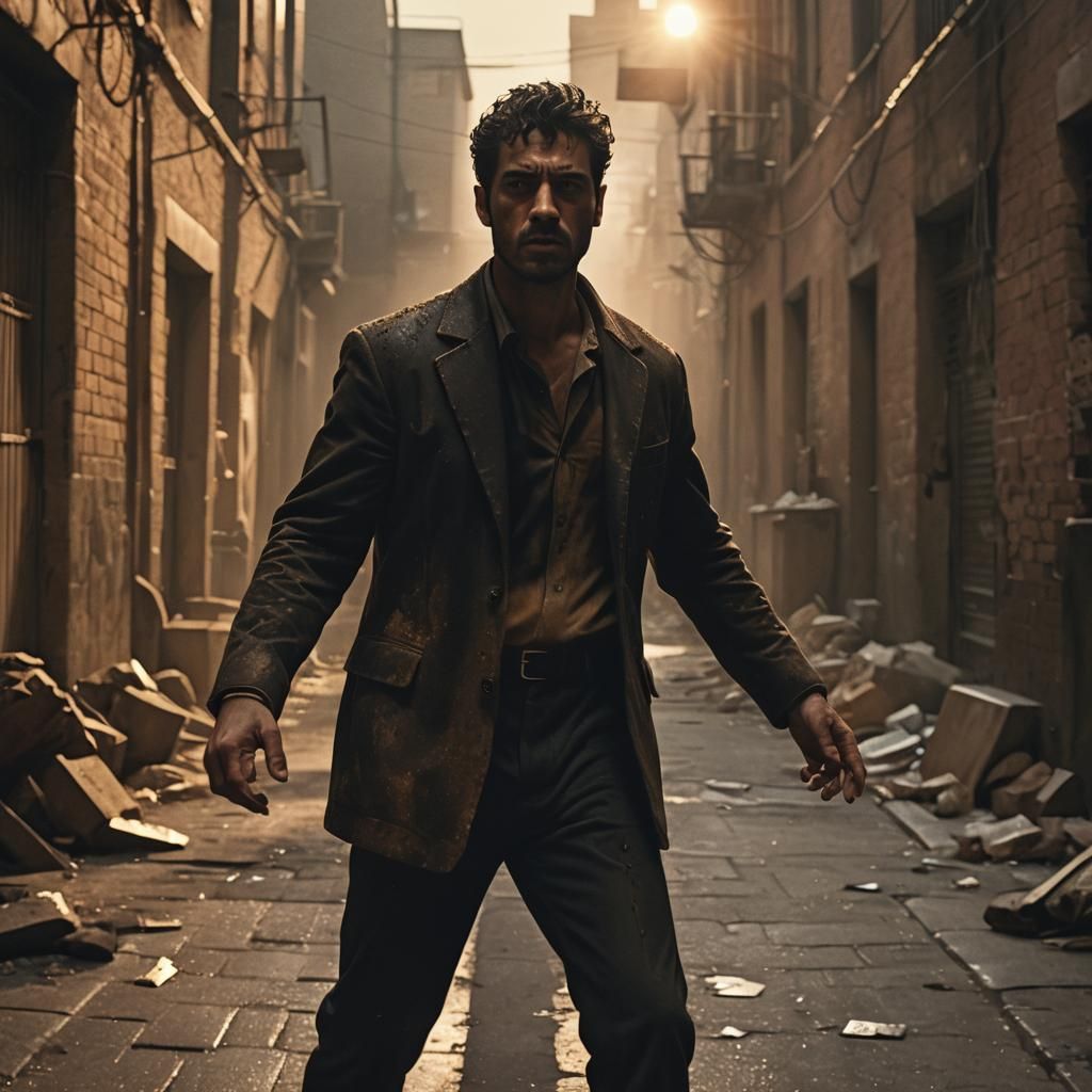 Victorious Transformation in a Dimly Lit Alleyway