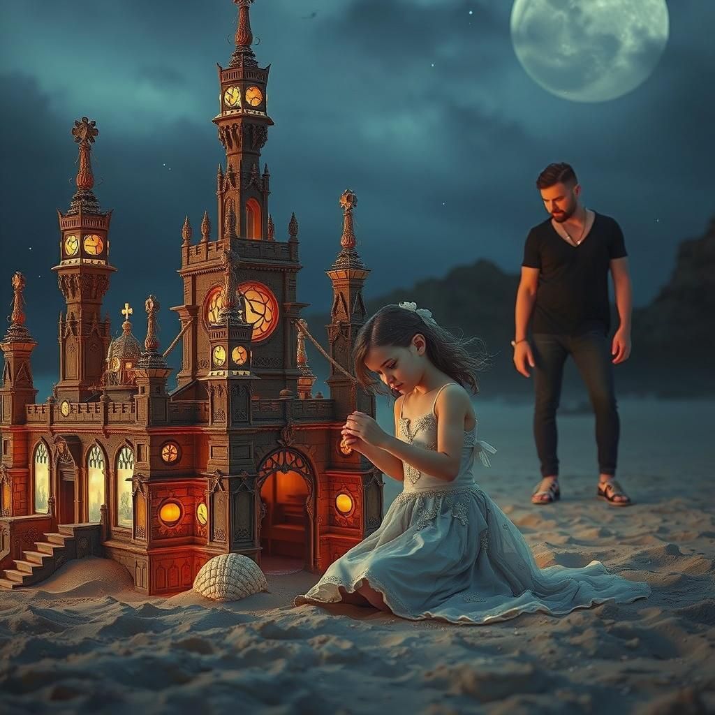 Moonlit Sandcastle Masterpiece in Dark Fantasy Style