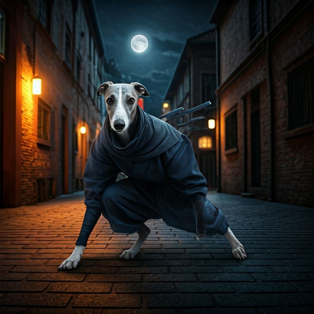 Whippet Ninja in Moonlit Alley