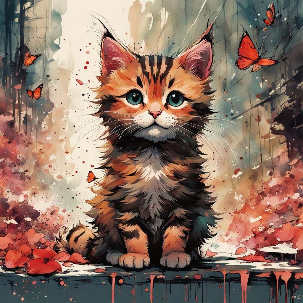 Watercolor Kitten Reaches Out - Splash Art Style