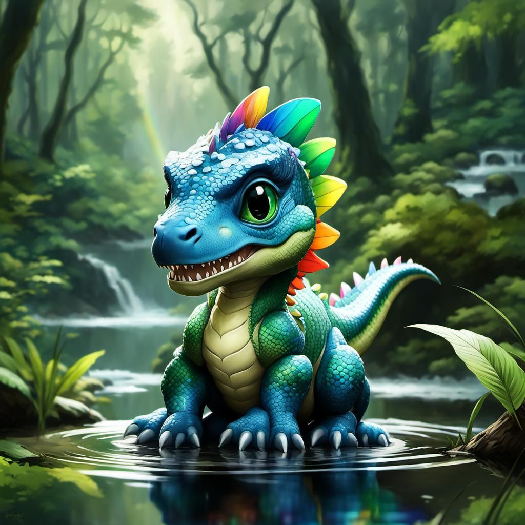 Chibi Baby and T-Rex in Whimsical Forest