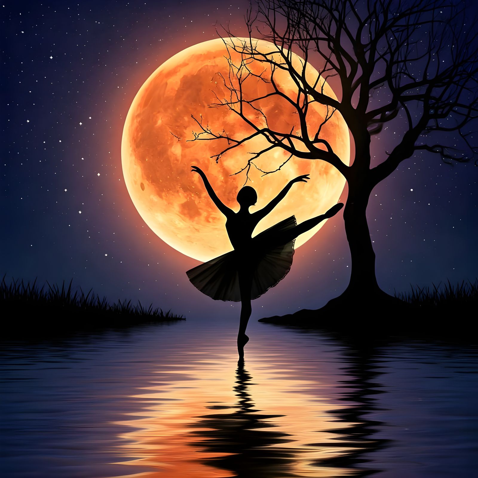 Blood Moon Reflection in Watercolor Style