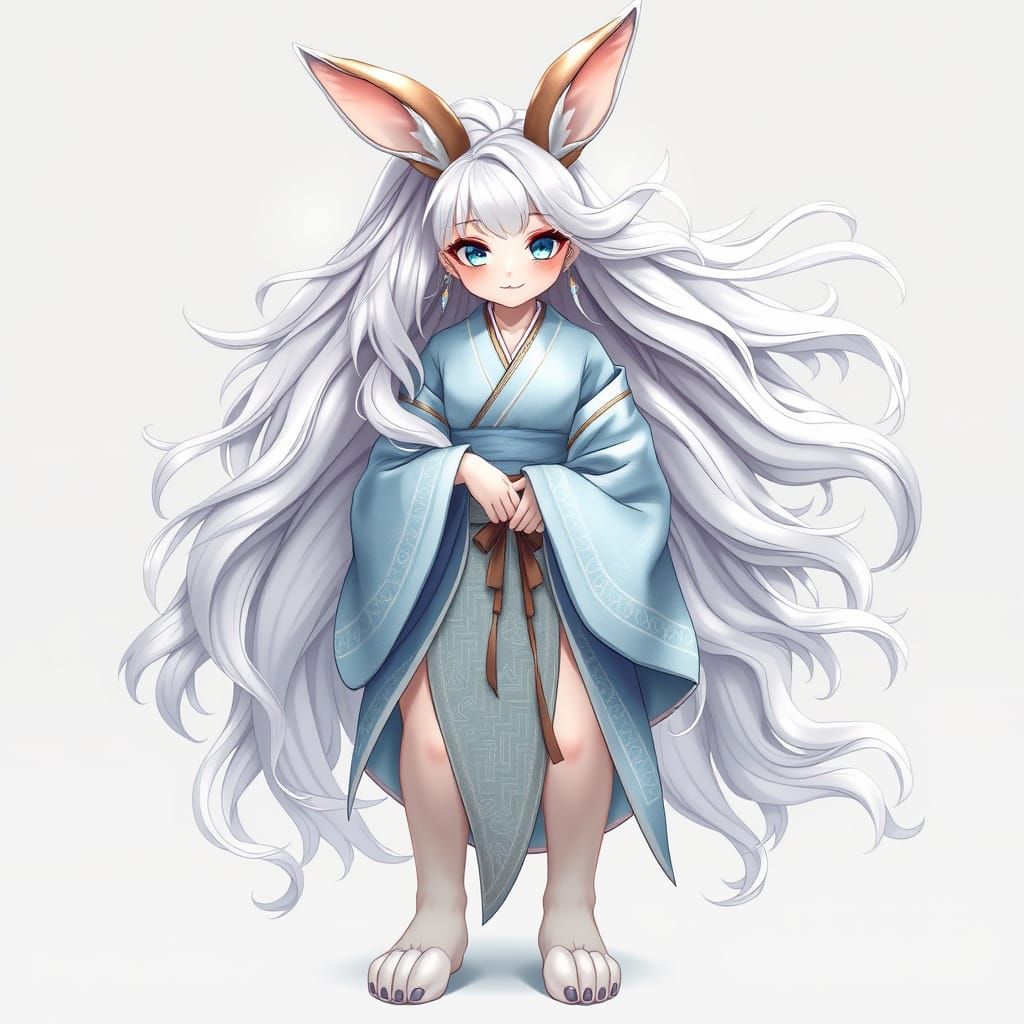 Majestic Anime Fantasy Rabbit Demi-Human with Elegant Silver...