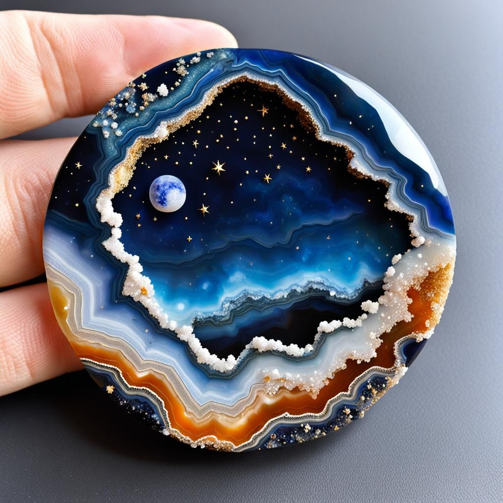 Agate Stone Night Sky with Geode Moon