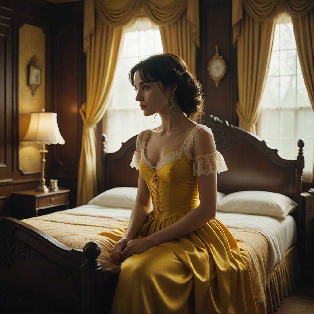 Elegant Princess Bell in Yellow Undergarment, Lavish Bedroom...