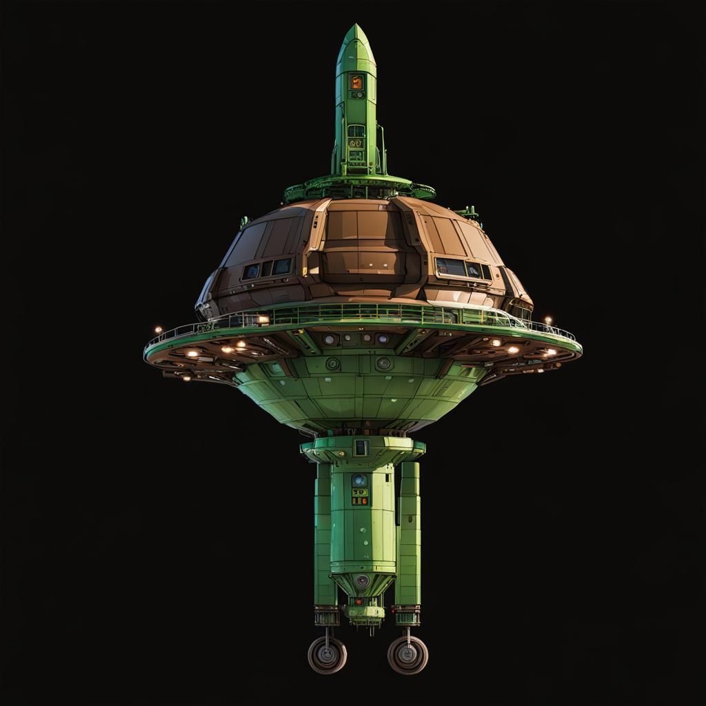 Industrial Transport Starship: Green and Brown