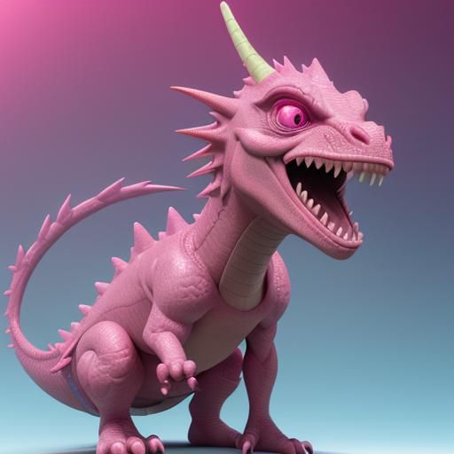 Crying Pink Dragon in Pixar Style