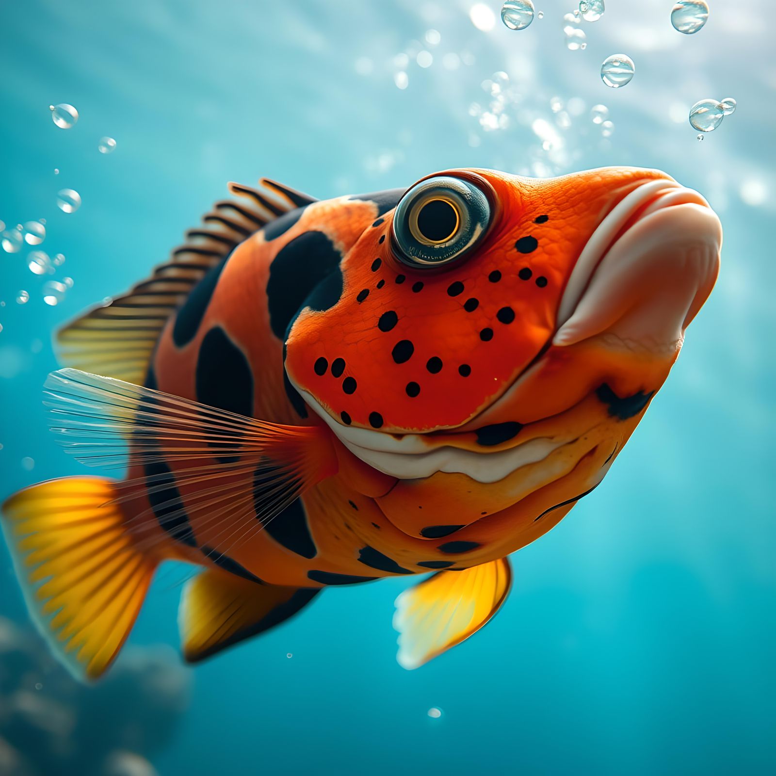 Extraordinary Orange and Black Fish Underwater
