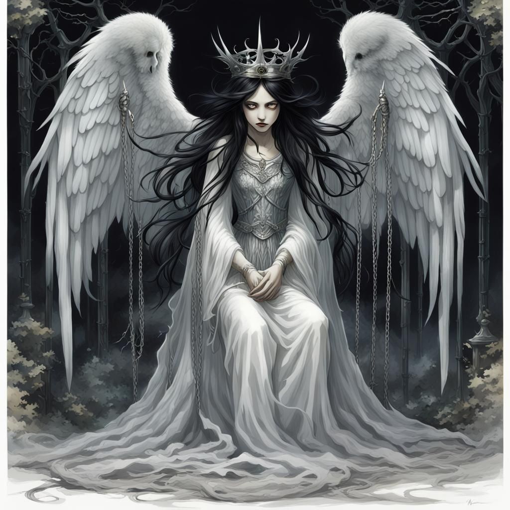 Captive Angel in Chains: Ethereal Digital Illustration