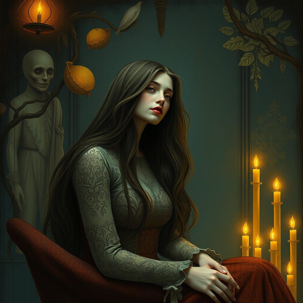 Ethereal Beauty in a Mysterious, Ornate Setting