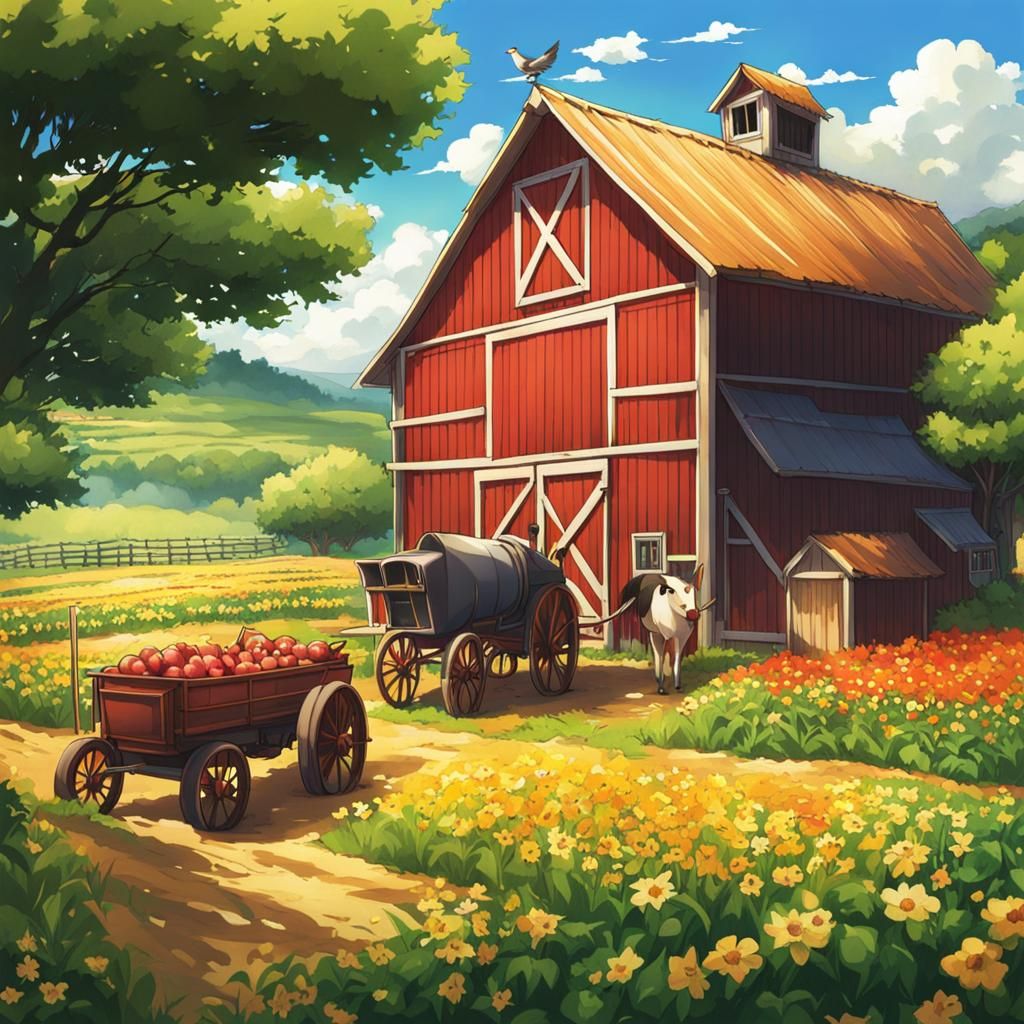 Anime Style Farm Scene Illustration
