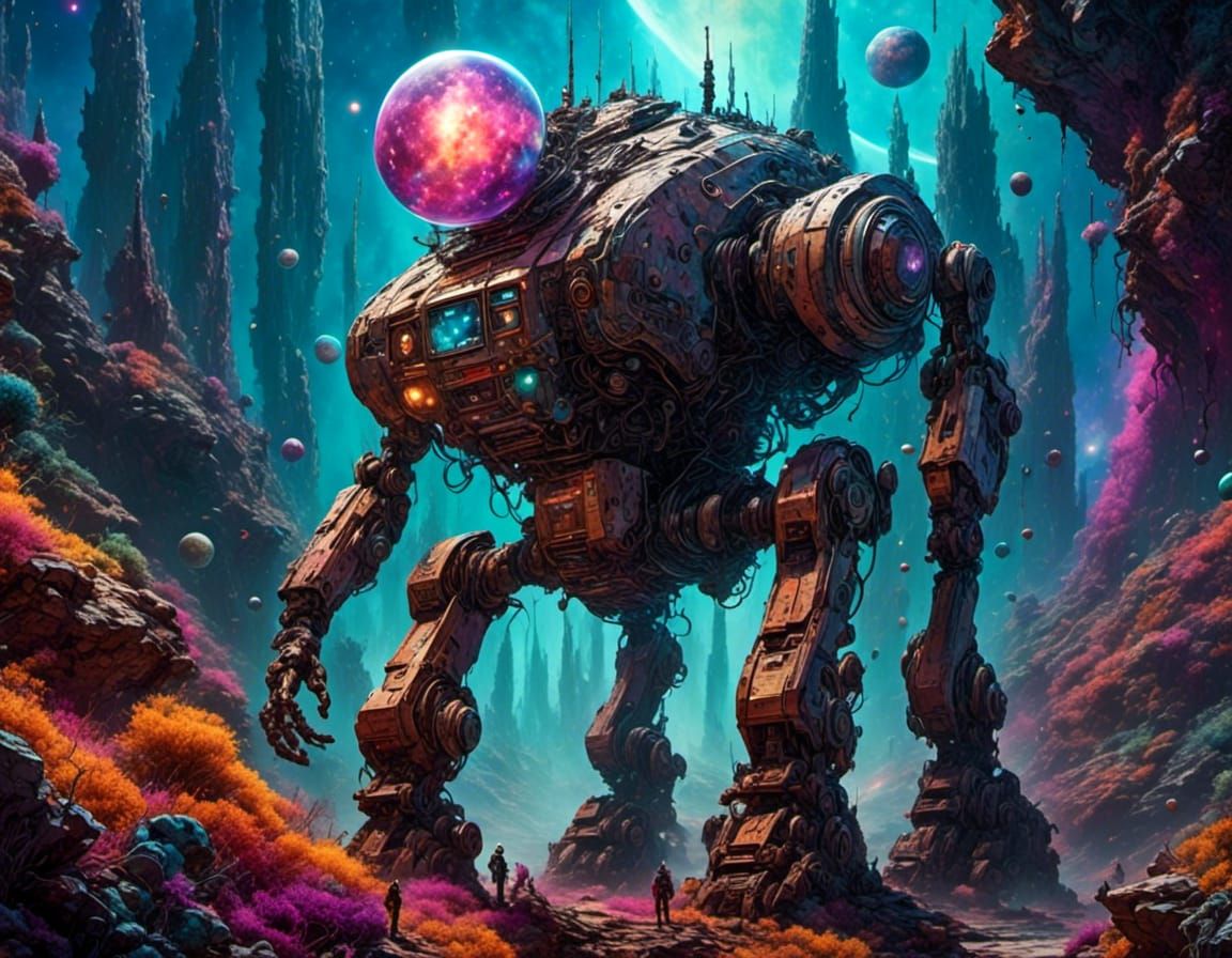Giant Alien Robot Roaming Sci-Fi Landscape