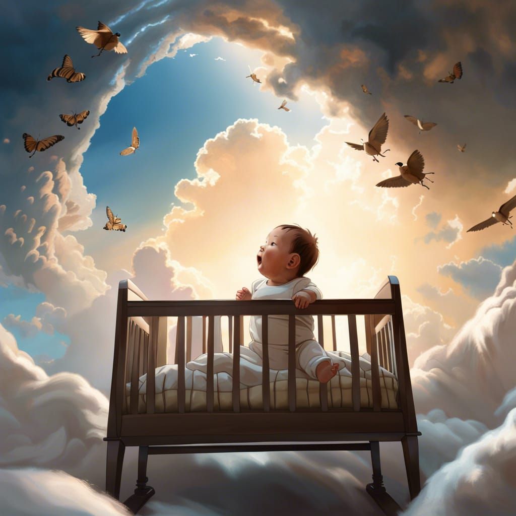 Surprised Baby in Sky, Hyperdetailed Splash Art