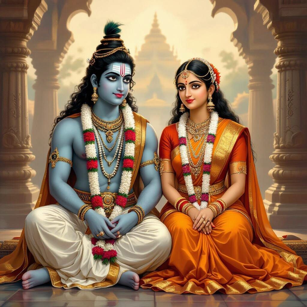 Shri Ram and Sita Mata in Divine Temple Setting