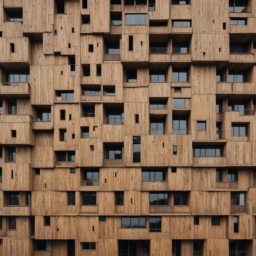 Brutalist Wooden Building with Intricate Joinery
