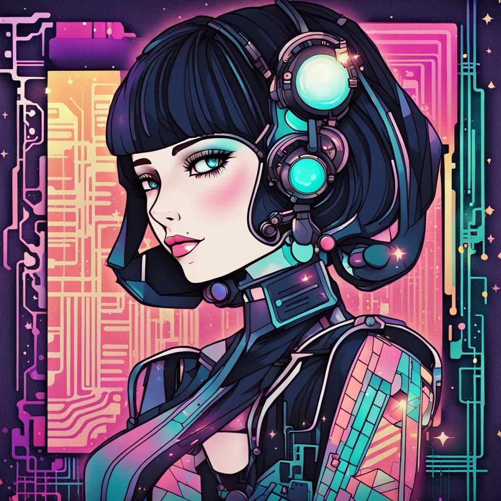 Cyberpunk Firefly in Retro-Futuristic Art Deco Style