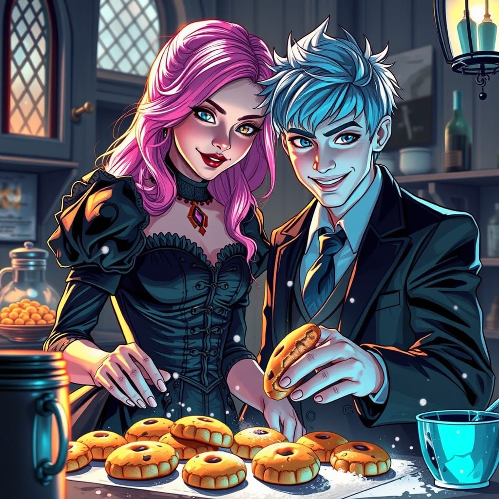 Steampunk Baking Duo in Black and White Line Art