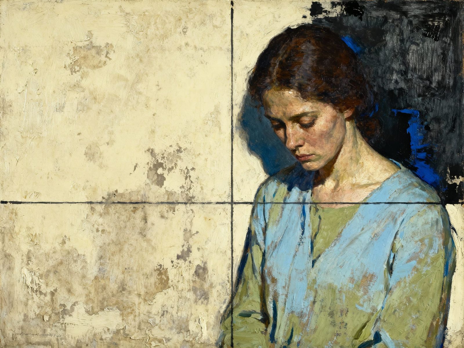 Expressionist Oil Painting of Resigned Woman