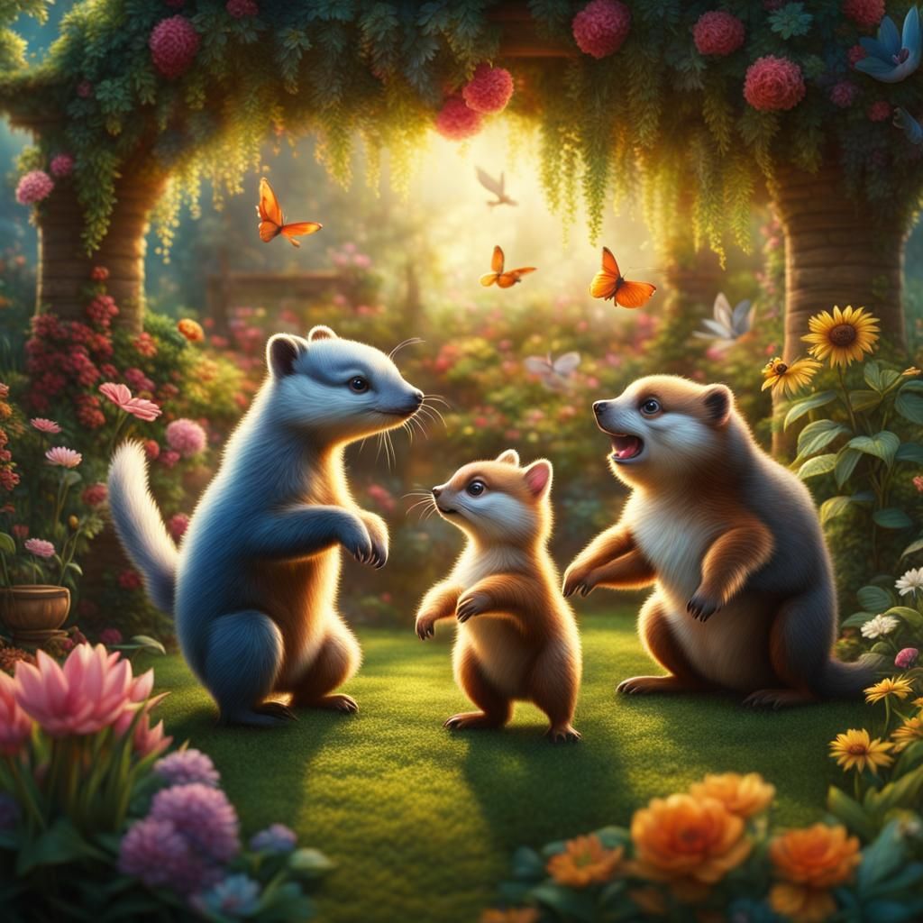 Cute Animals Dancing in a Garden: Digital Matte Painting