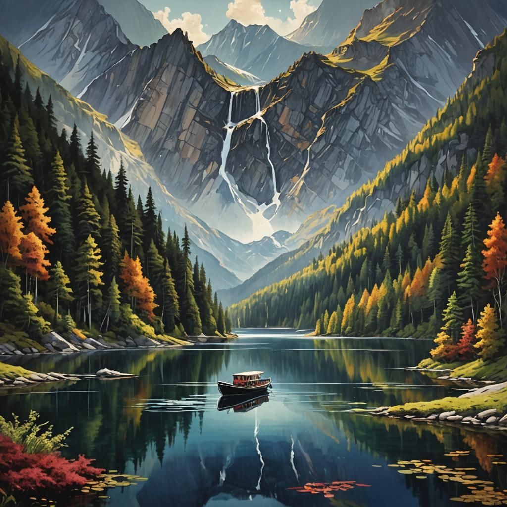 Mountain Lake Boat: Deep Color Magnetic Vision