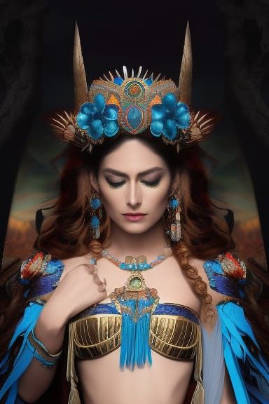 Aztec Water Goddess Chalchiuhtlicue: Epic Digital Painting