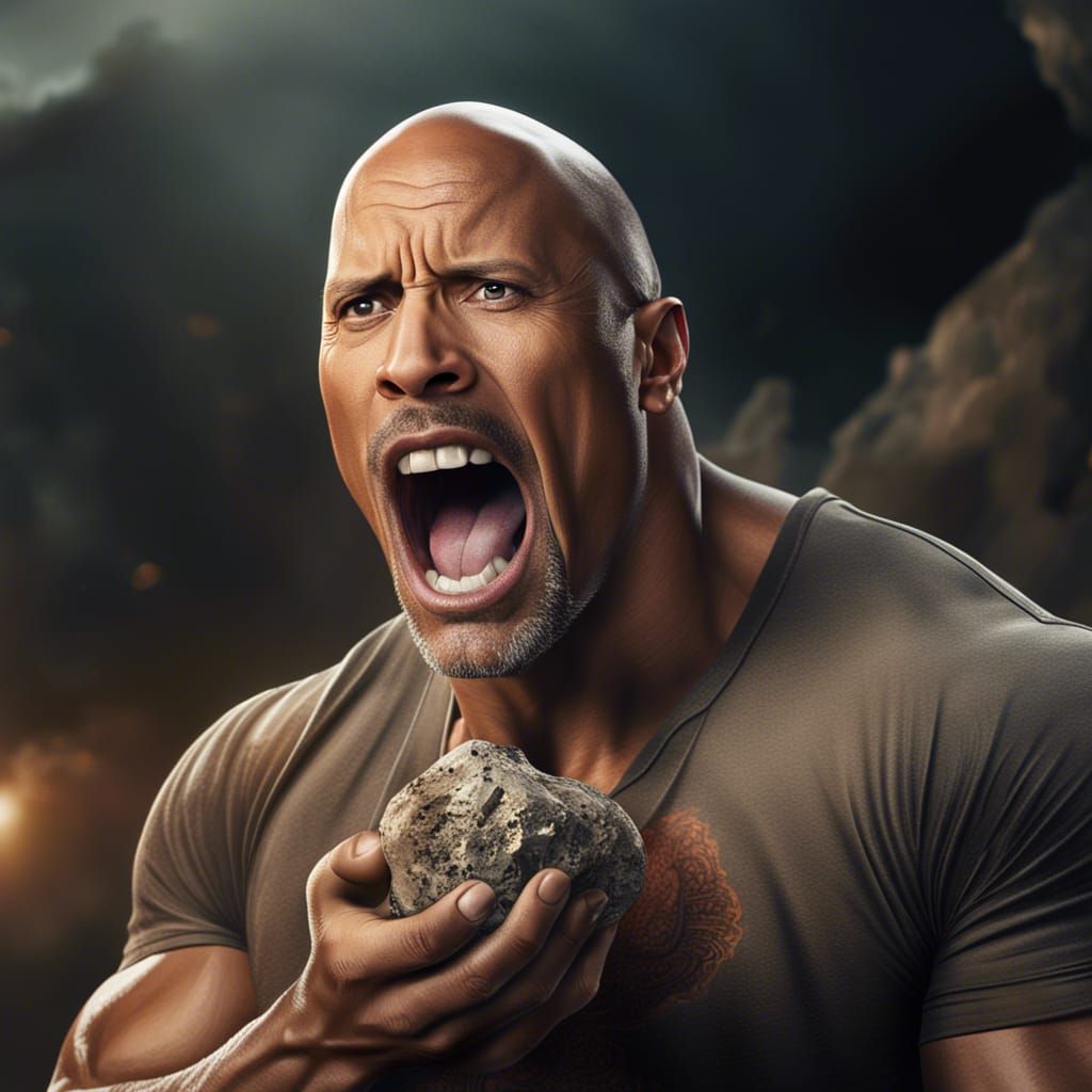 Dwayne Johnson Holding Rock: Hyperrealistic Digital Painting