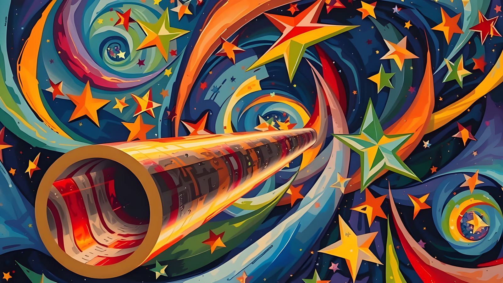 Reflective Cylinder Mirrors Kandinsky Stars in Cosmos