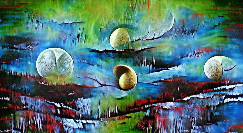 Earth with Two Moons: Abstract Acrylic Art