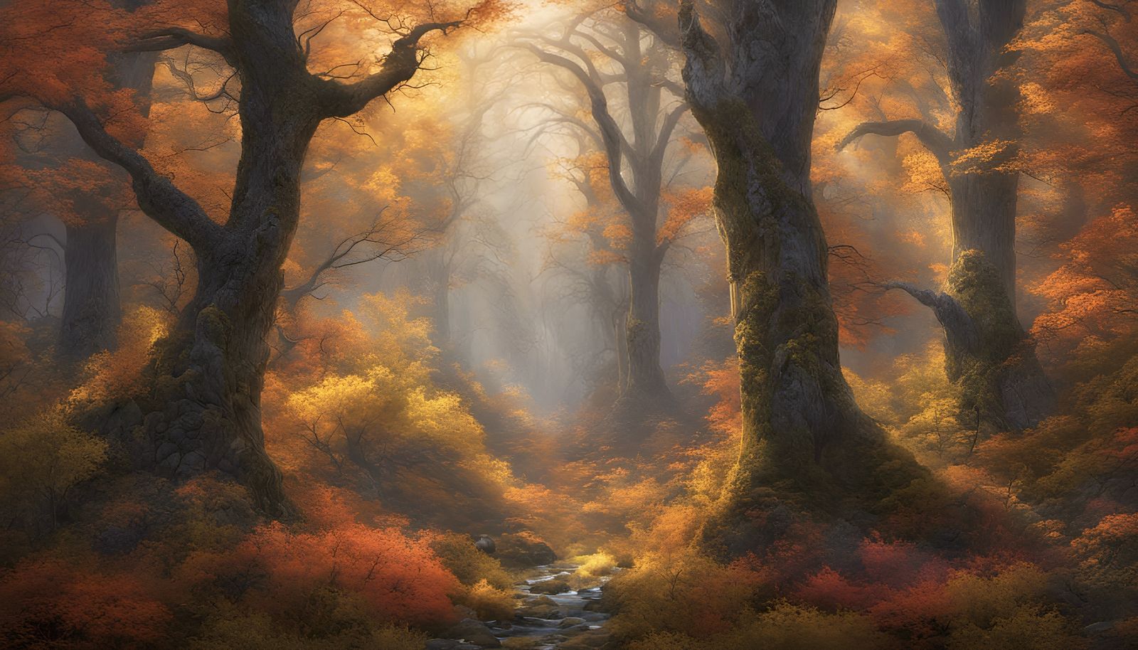 Radiant Autumn Forest in Golden Hour Light