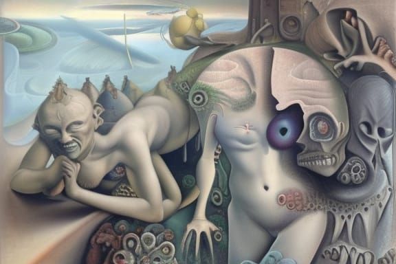 Surreal Monster Landscape Inspired by Giger, Bosch, and Arci...
