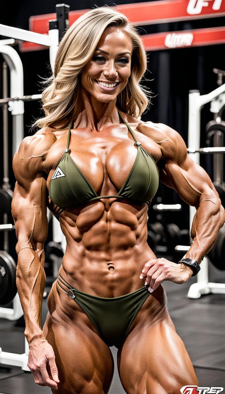 Ash Blonde Bodybuilder on Tropical Beach, Hyperrealistic Sty...