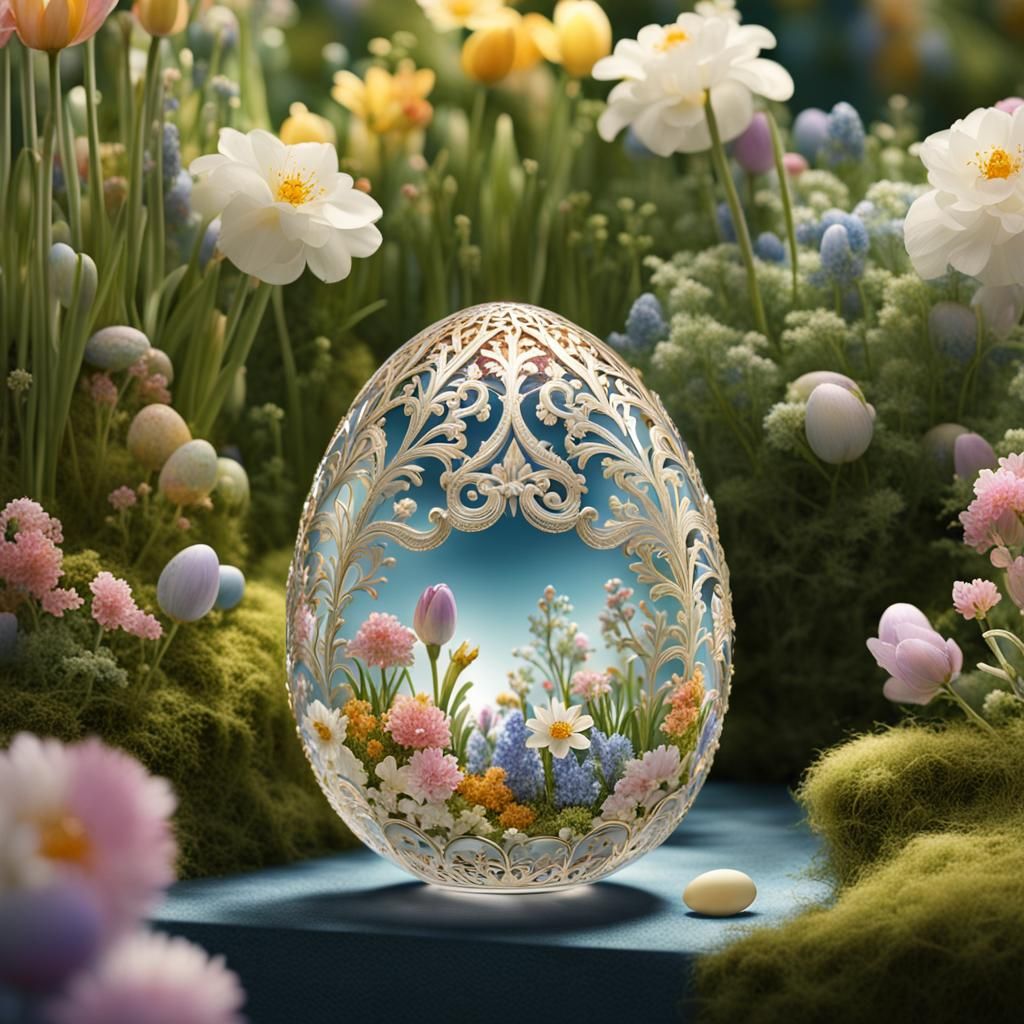 Crystal Easter Egg in Ornate Garden Setting