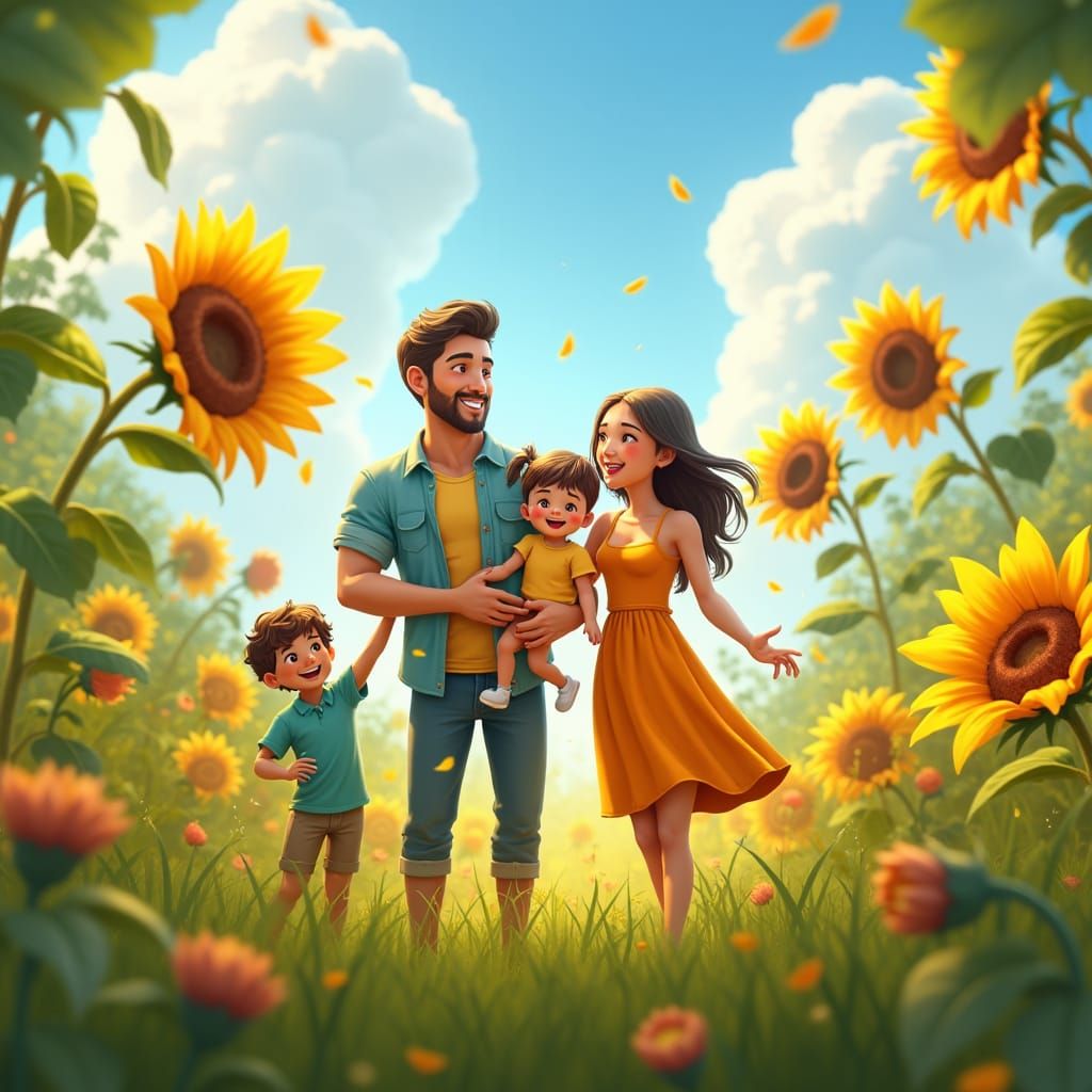 Enchanted Family Portrait in Whimsical Meadow