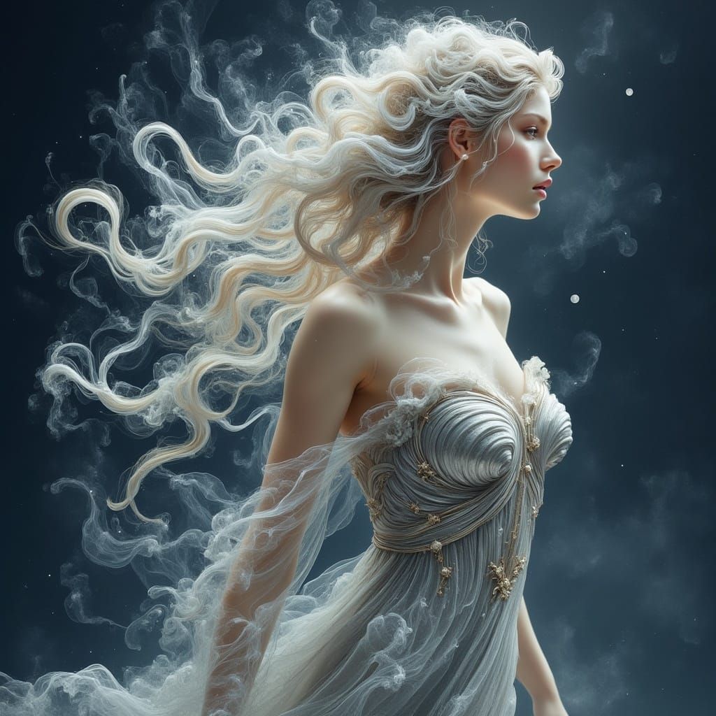 Ethereal Watercolor Portrait of the Greek Moon Goddess in a...