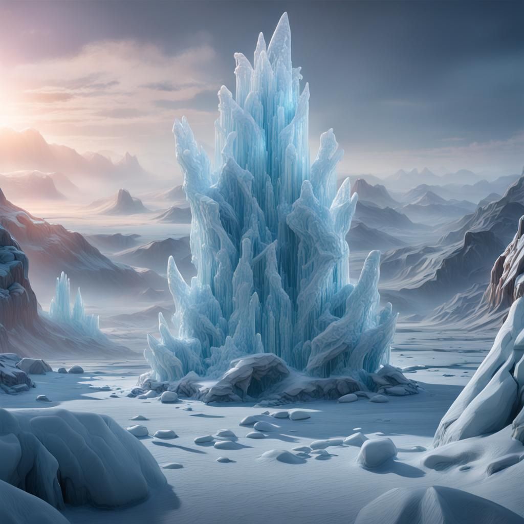 Futuristic Ice Sculpture: Climate Change Impact